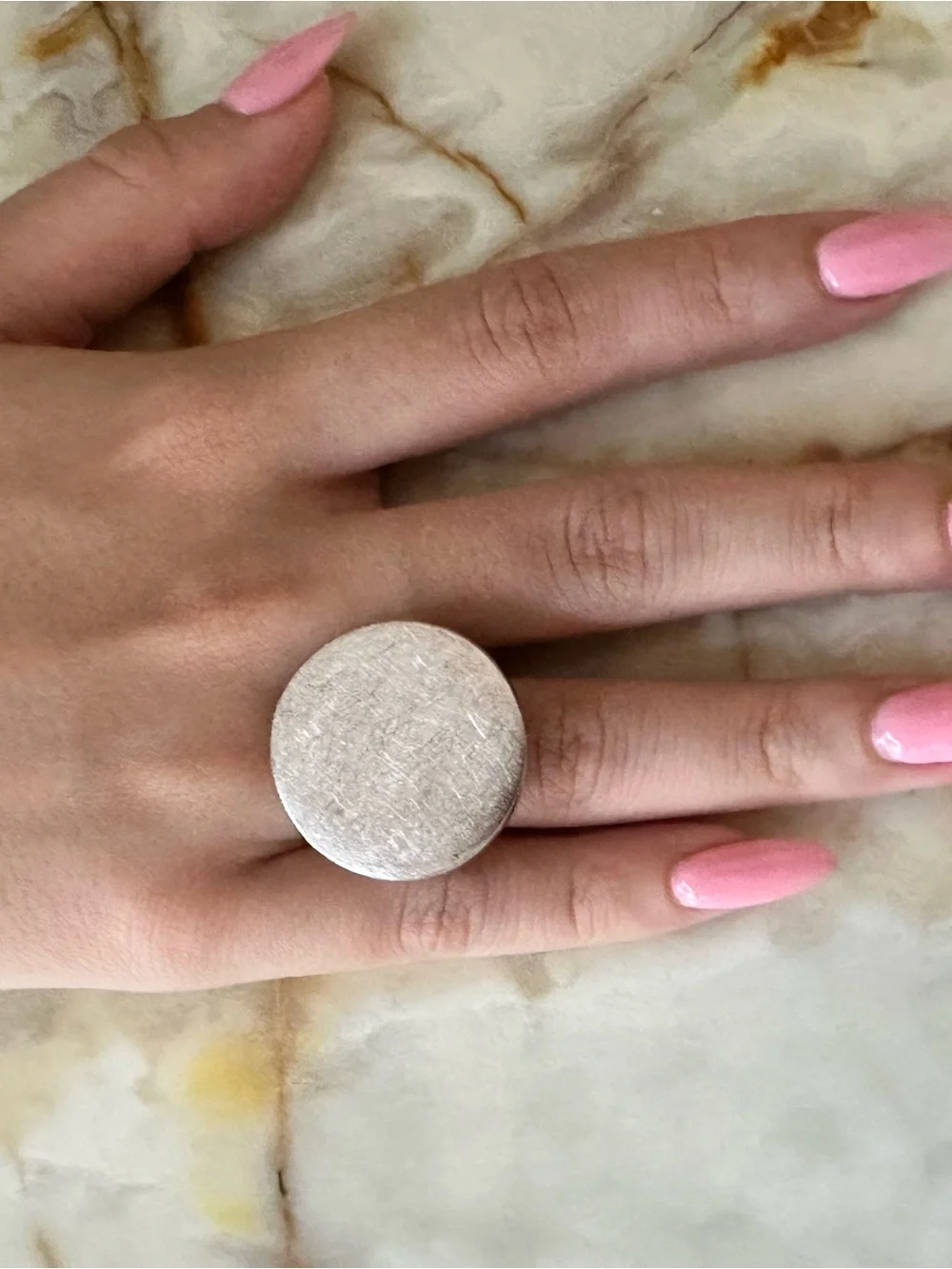 Brushed Silver Round Statement Ring in Silver